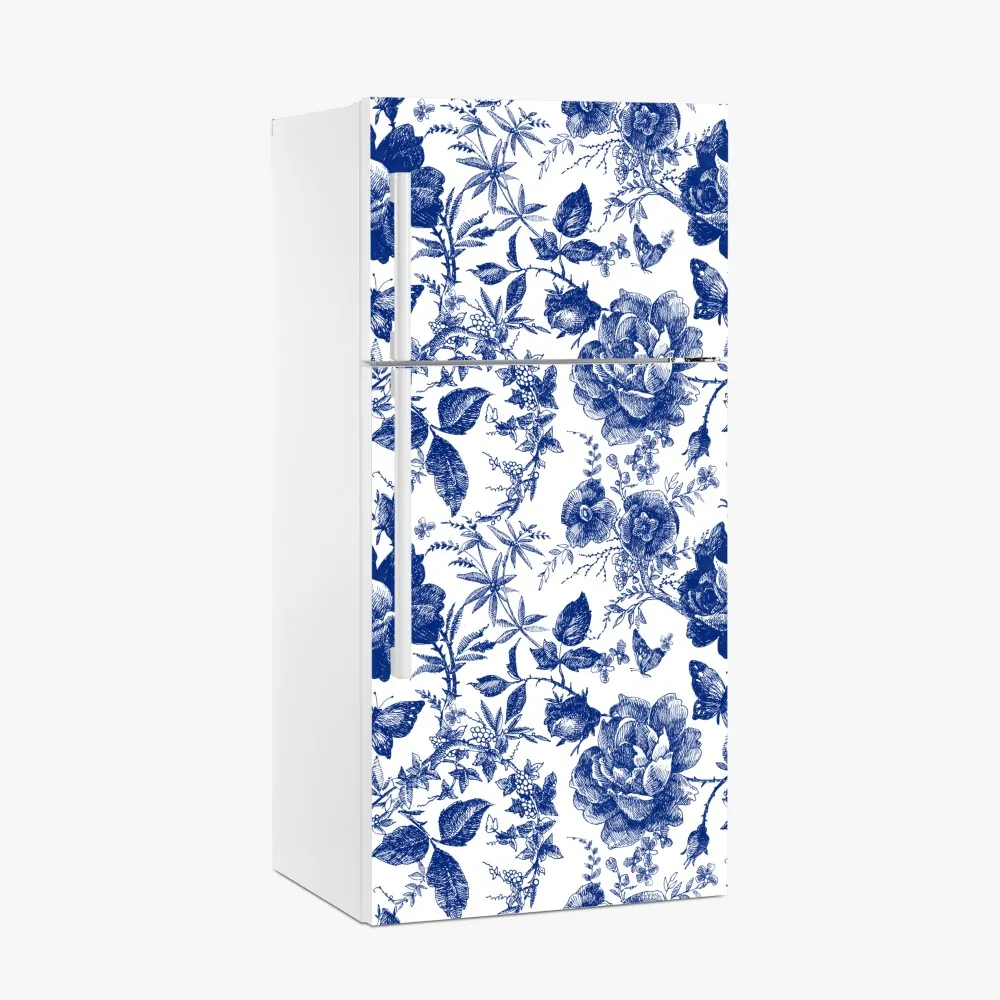 Kühlschrankaufkleber blaues blumen toile-muster – Wallnifity®