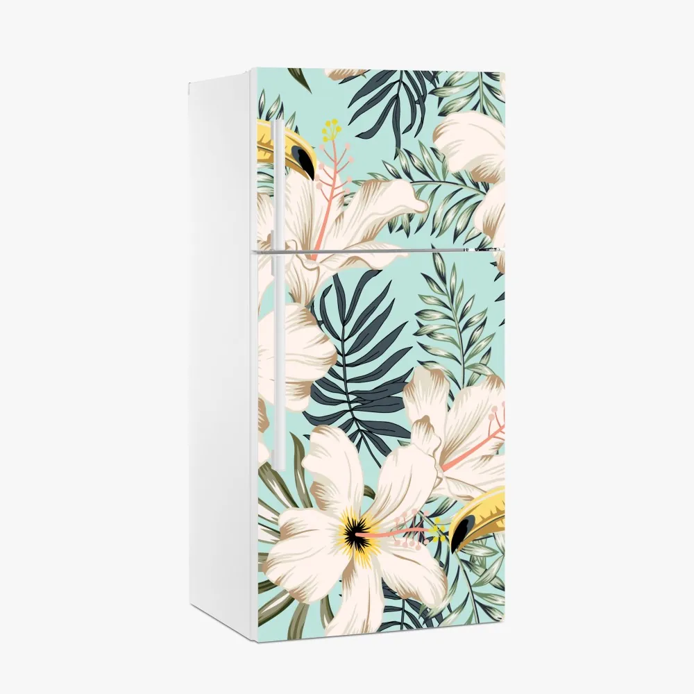 Kühlschrankaufkleber tropisches muster mit tukan und blumen – Wallnifity® Kühlschrankaufkleber tropisches muster mit tukan und blumen – Wallnifity®