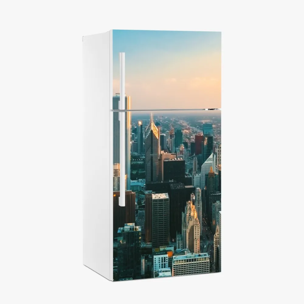 Kühlschrankaufkleber Chicago skyline bei sonnenuntergang – Wallnifity®