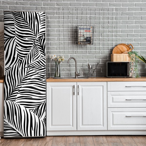 Kühlschrankaufkleber monochromes tropisches blattmuster – Wallnifity® Kühlschrankaufkleber monochromes tropisches blattmuster – Wallnifity®