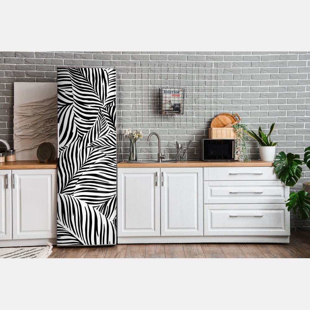 Kühlschrankaufkleber monochromes tropisches blattmuster – Wallnifity® Kühlschrankaufkleber monochromes tropisches blattmuster – Wallnifity®