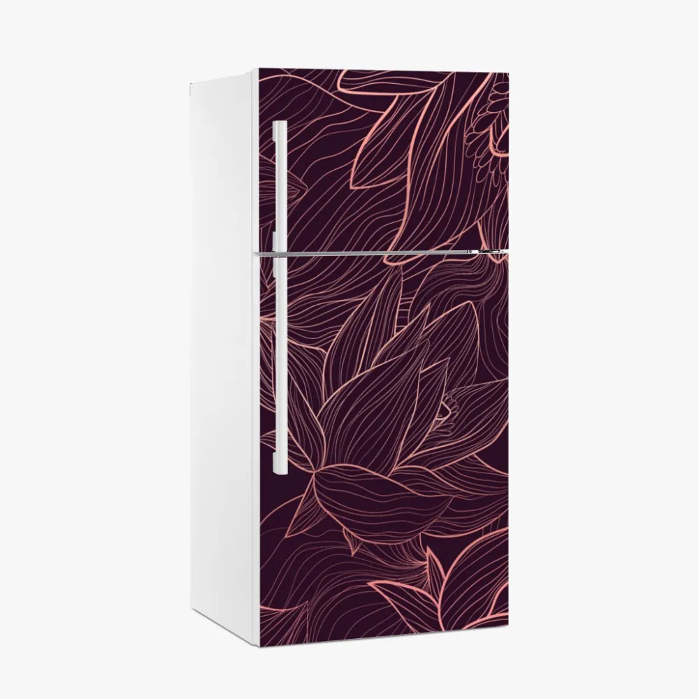 Kühlschrankaufkleber elegantes rosa linienblumenmuster – Wallnifity®
