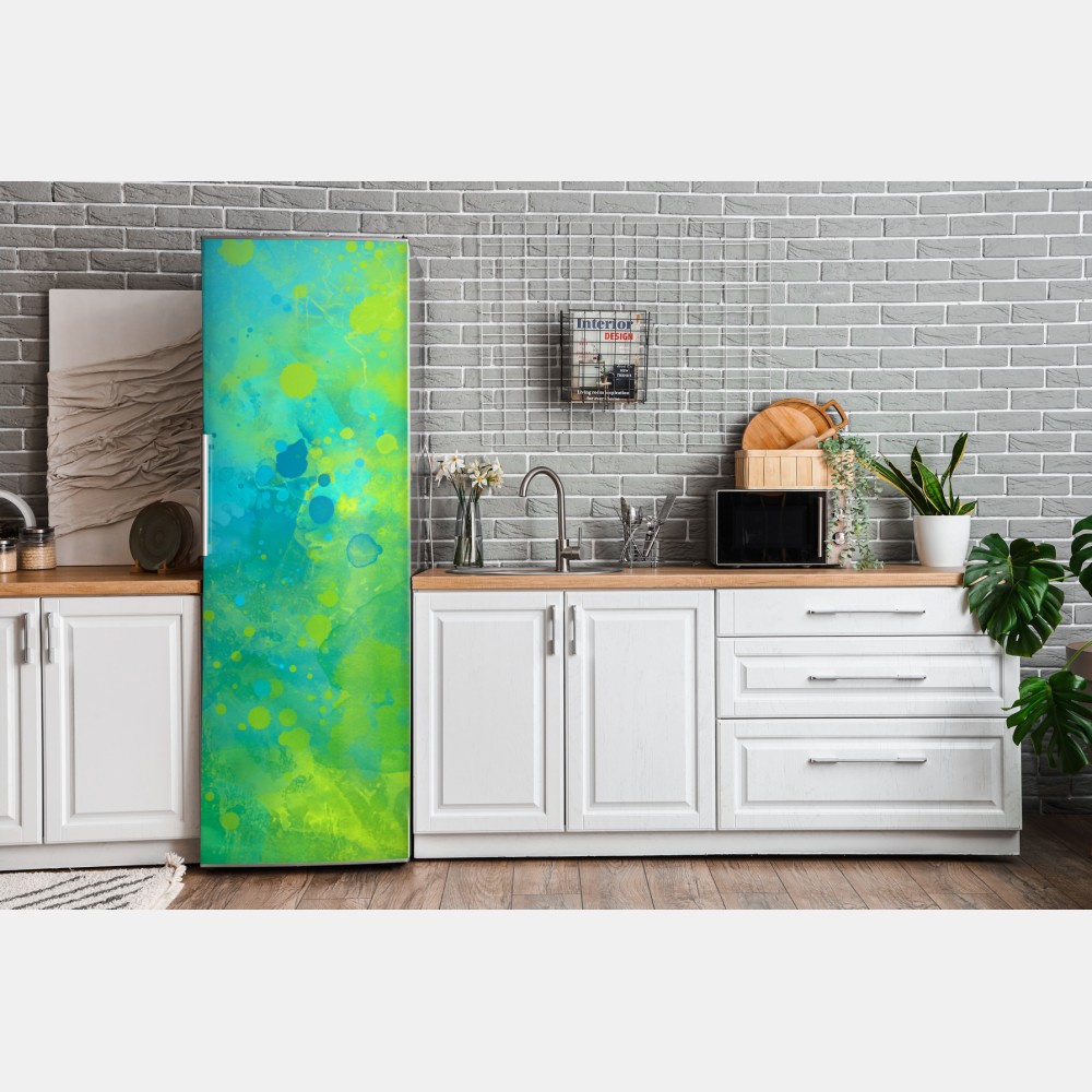 Kühlschrankaufkleber lebhafte türkis und limetten aquarellspritzer – Wallnifity® Kühlschrankaufkleber lebhafte türkis und limetten aquarellspritzer – Wallnifity®