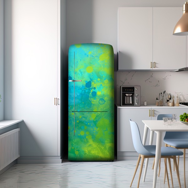 Kühlschrankaufkleber lebhafte türkis und limetten aquarellspritzer – Wallnifity® Kühlschrankaufkleber lebhafte türkis und limetten aquarellspritzer – Wallnifity®