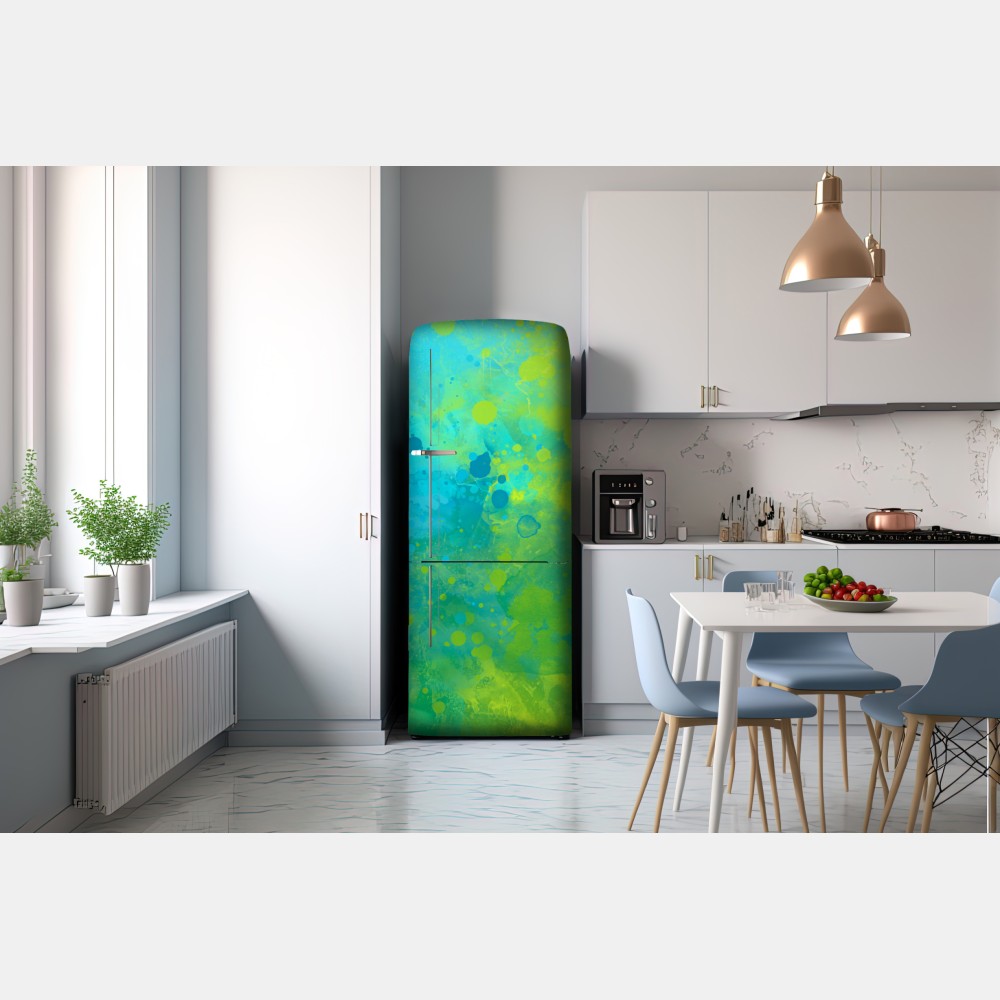 Kühlschrankaufkleber lebhafte türkis und limetten aquarellspritzer – Wallnifity® Kühlschrankaufkleber lebhafte türkis und limetten aquarellspritzer – Wallnifity®