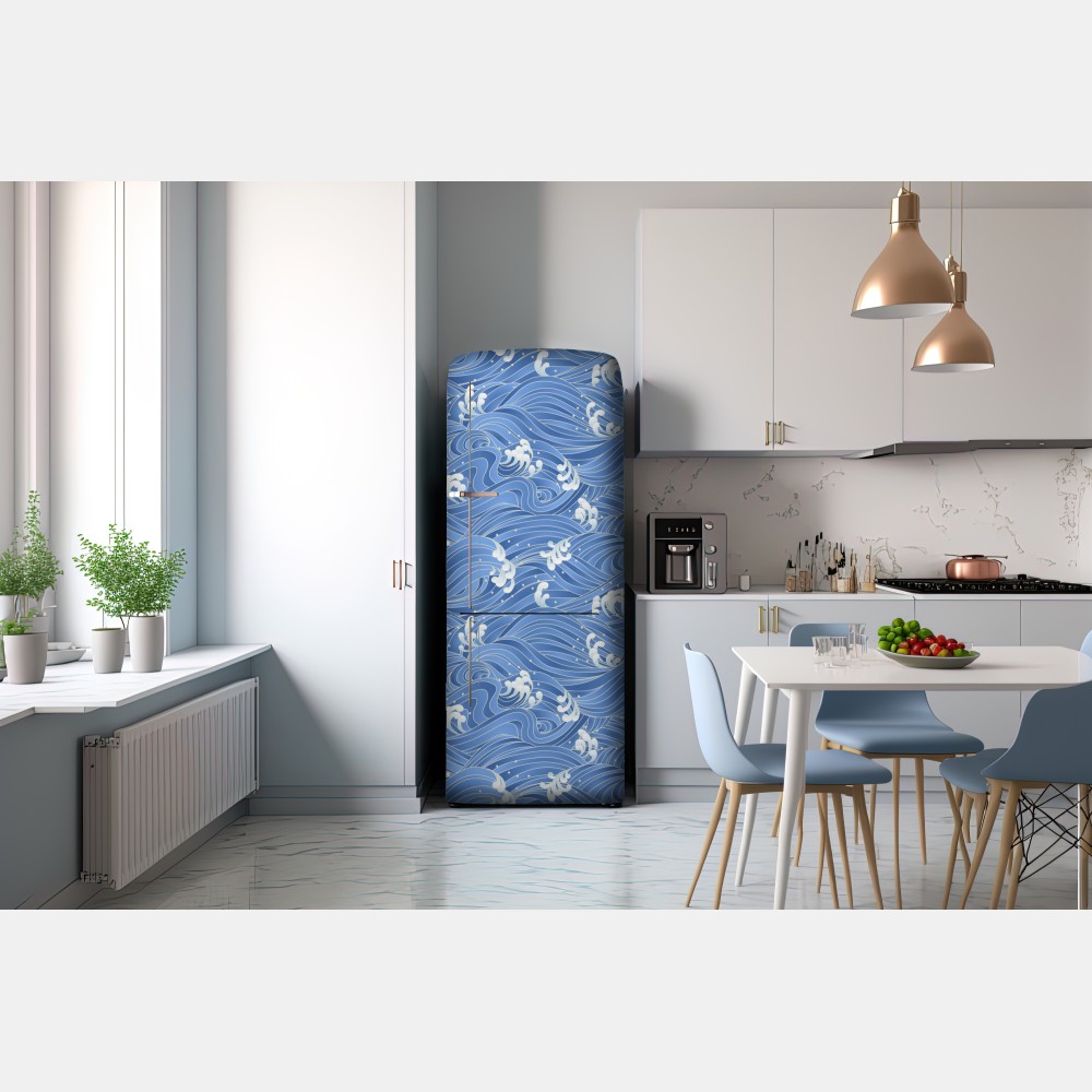 Kühlschrankaufkleber stilisiertes Japanisches wellenmuster – Wallnifity® Kühlschrankaufkleber stilisiertes Japanisches wellenmuster – Wallnifity®