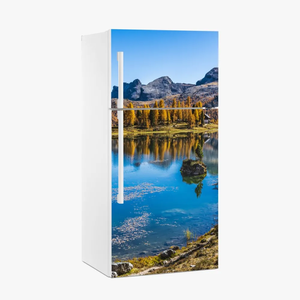 Kühlschrankaufkleber herbstlicher alpensee mit bergreflexion – Wallnifity®