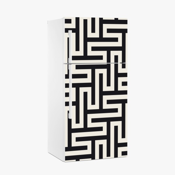 Kühlschrankaufkleber geometrisches labyrinthmuster in beige und schwarz – Wallnifity® Kühlschrankaufkleber geometrisches labyrinthmuster in beige und schwarz – Wallnifity®