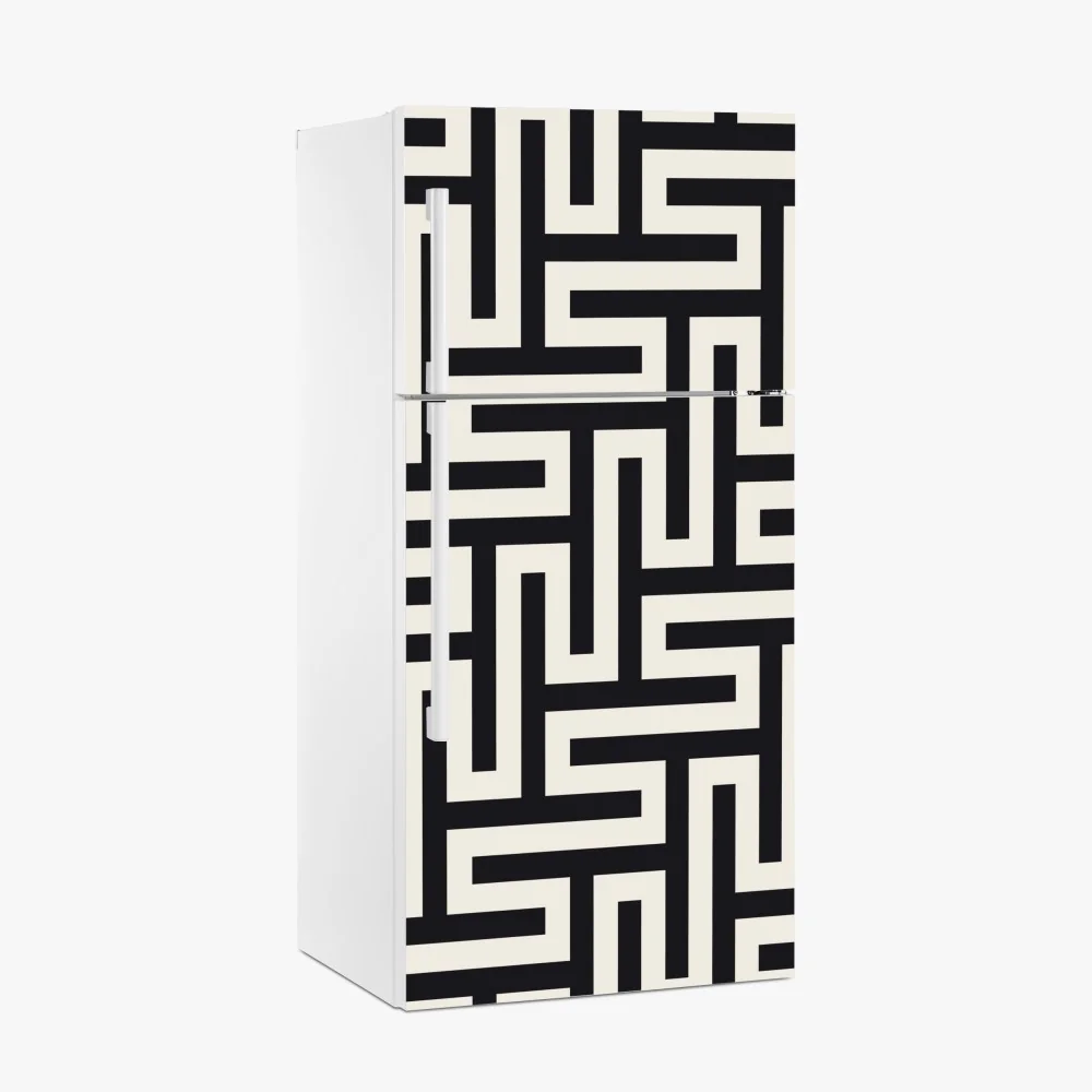 Kühlschrankaufkleber geometrisches labyrinthmuster in beige und schwarz – Wallnifity® Kühlschrankaufkleber geometrisches labyrinthmuster in beige und schwarz – Wallnifity®