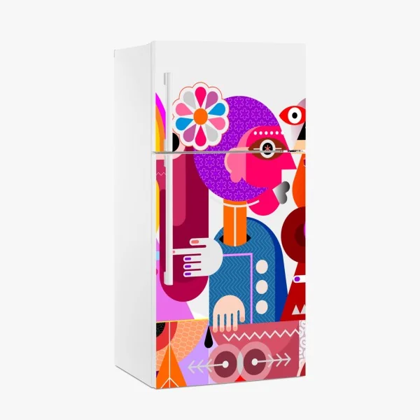 Kühlschrankaufkleber mann mit regenbogen reitet geometrischen vogel – Wallnifity® Kühlschrankaufkleber mann mit regenbogen reitet geometrischen vogel – Wallnifity®