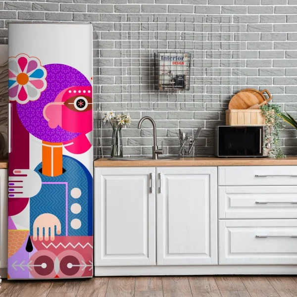 Kühlschrankaufkleber mann mit regenbogen reitet geometrischen vogel – Wallnifity® Kühlschrankaufkleber mann mit regenbogen reitet geometrischen vogel – Wallnifity®