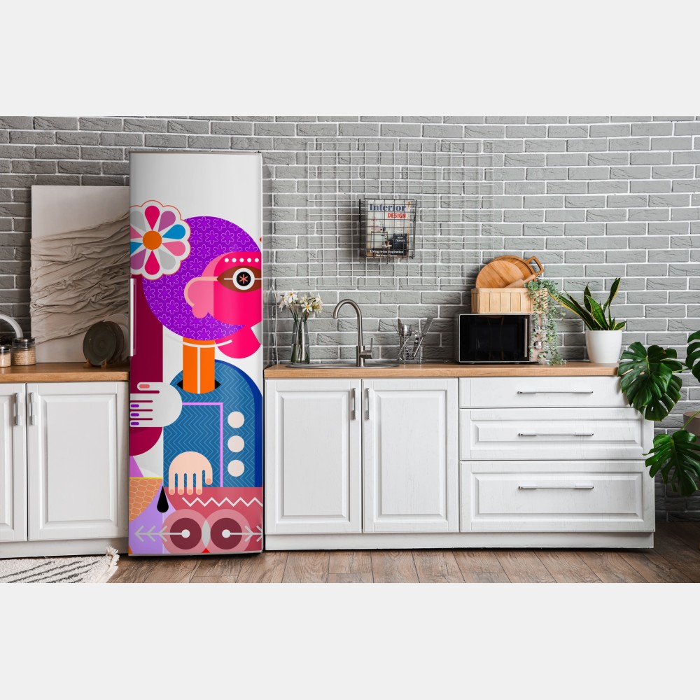 Kühlschrankaufkleber mann mit regenbogen reitet geometrischen vogel – Wallnifity® Kühlschrankaufkleber mann mit regenbogen reitet geometrischen vogel – Wallnifity®