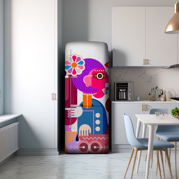 Kühlschrankaufkleber mann mit regenbogen reitet geometrischen vogel – Wallnifity® Kühlschrankaufkleber mann mit regenbogen reitet geometrischen vogel – Wallnifity®