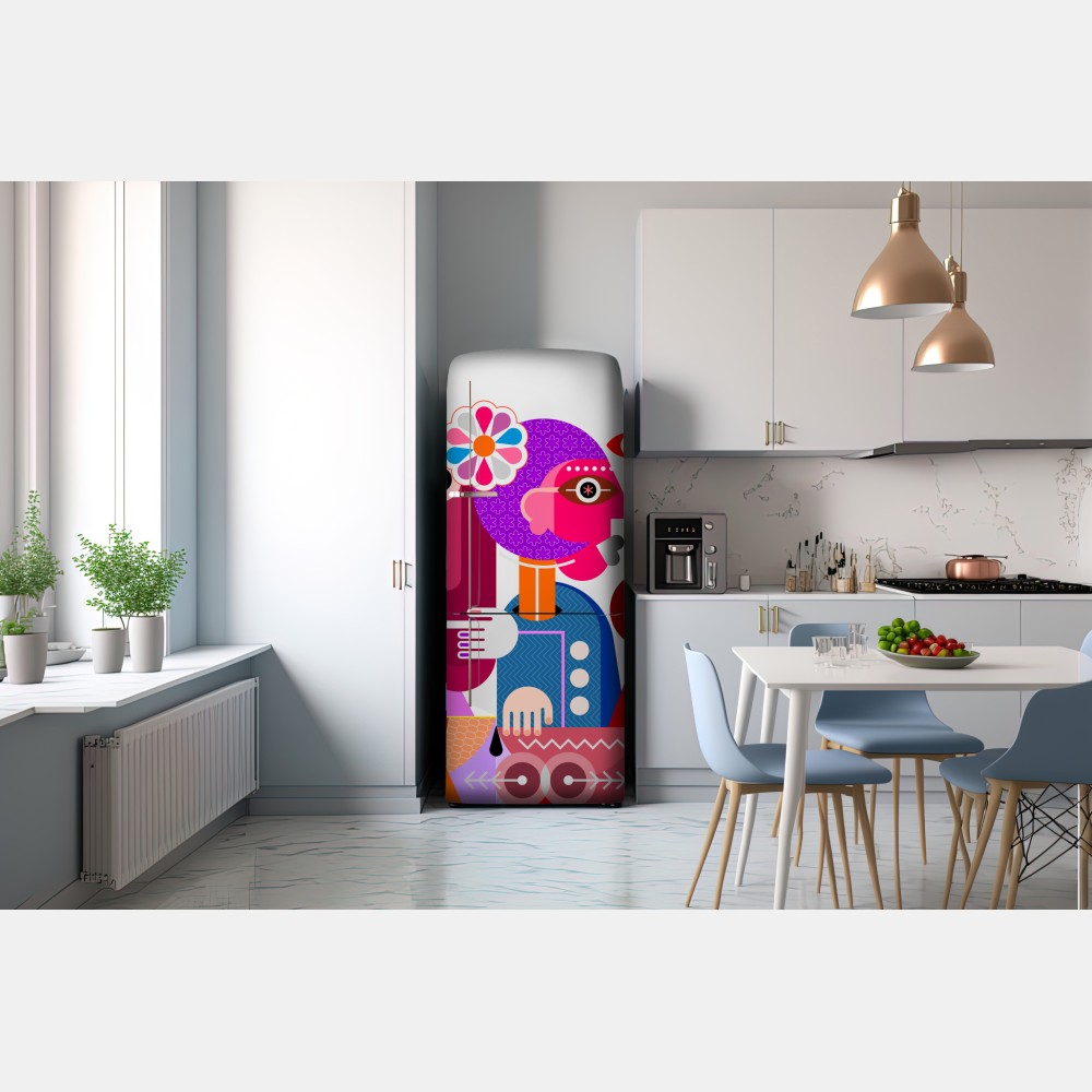 Kühlschrankaufkleber mann mit regenbogen reitet geometrischen vogel – Wallnifity® Kühlschrankaufkleber mann mit regenbogen reitet geometrischen vogel – Wallnifity®