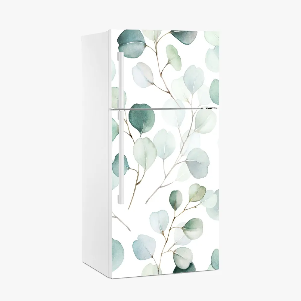 Kühlschrankaufkleber zarter eukalyptus-aquarell blättermuster – Wallnifity® Kühlschrankaufkleber zarter eukalyptus-aquarell blättermuster – Wallnifity®