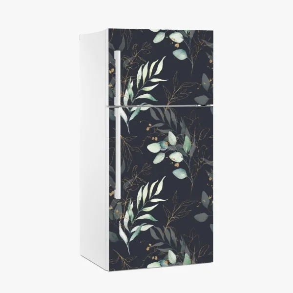 Kühlschrankaufkleber aquarell eukalyptusblätter auf dunklem hintergrund – Wallnifity® Kühlschrankaufkleber aquarell eukalyptusblätter auf dunklem hintergrund – Wallnifity®
