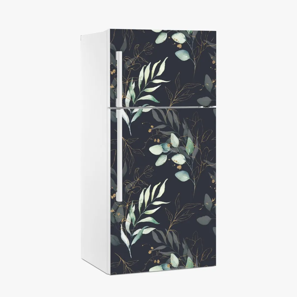 Kühlschrankaufkleber aquarell eukalyptusblätter auf dunklem hintergrund – Wallnifity® Kühlschrankaufkleber aquarell eukalyptusblätter auf dunklem hintergrund – Wallnifity®