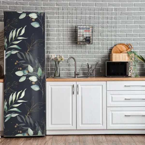 Kühlschrankaufkleber aquarell eukalyptusblätter auf dunklem hintergrund – Wallnifity® Kühlschrankaufkleber aquarell eukalyptusblätter auf dunklem hintergrund – Wallnifity®