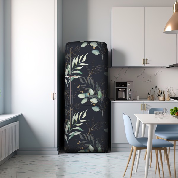 Kühlschrankaufkleber aquarell eukalyptusblätter auf dunklem hintergrund – Wallnifity® Kühlschrankaufkleber aquarell eukalyptusblätter auf dunklem hintergrund – Wallnifity®