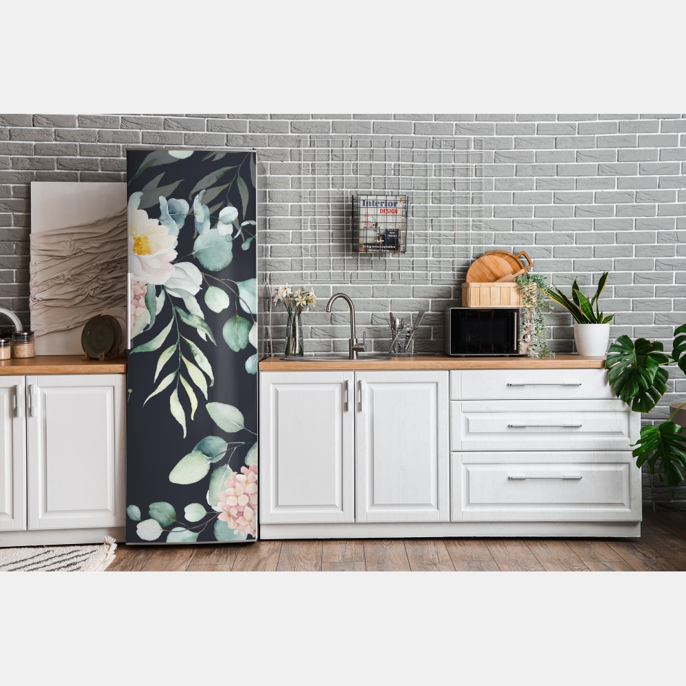 Kühlschrankaufkleber elegantes aquarell-blumenmuster auf dunklem hintergrund – Wallnifity® Kühlschrankaufkleber elegantes aquarell-blumenmuster auf dunklem hintergrund – Wallnifity®