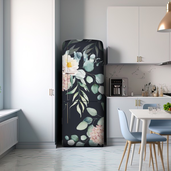 Kühlschrankaufkleber elegantes aquarell-blumenmuster auf dunklem hintergrund – Wallnifity® Kühlschrankaufkleber elegantes aquarell-blumenmuster auf dunklem hintergrund – Wallnifity®