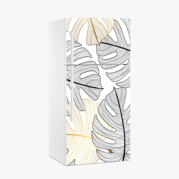 Kühlschrankaufkleber monstera-blattmuster mit goldakzenten – Wallnifity® Kühlschrankaufkleber monstera-blattmuster mit goldakzenten – Wallnifity®