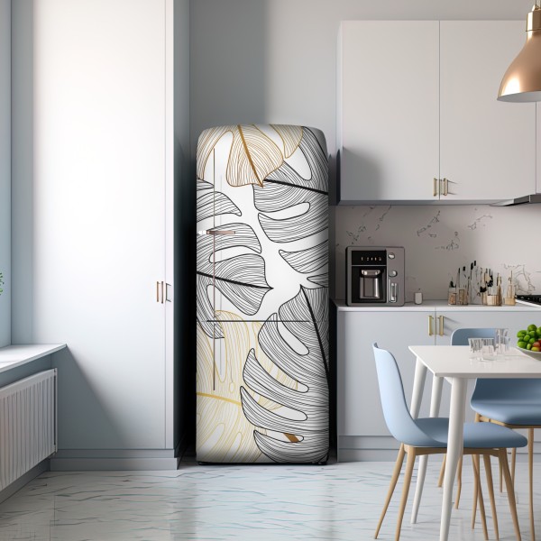 Kühlschrankaufkleber monstera-blattmuster mit goldakzenten – Wallnifity® Kühlschrankaufkleber monstera-blattmuster mit goldakzenten – Wallnifity®