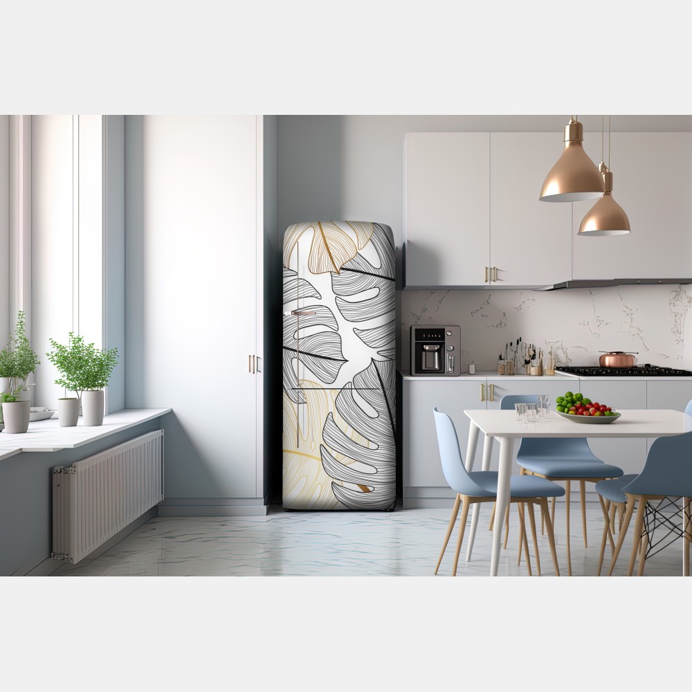 Kühlschrankaufkleber monstera-blattmuster mit goldakzenten – Wallnifity® Kühlschrankaufkleber monstera-blattmuster mit goldakzenten – Wallnifity®