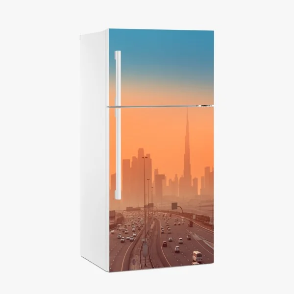 Kühlschrankaufkleber Dubai skyline bei sonnenaufgang