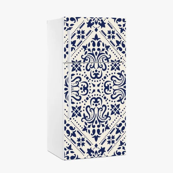 Kühlschrankaufkleber marineblaues damast-fliesenmuster