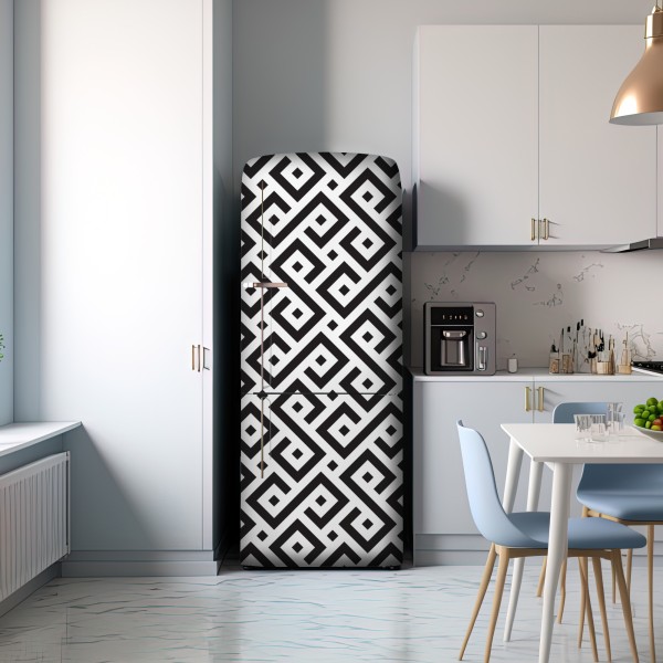 Kühlschrankaufkleber zeitloses schwarz-weiß geometrisches muster – Wallnifity® Kühlschrankaufkleber zeitloses schwarz-weiß geometrisches muster – Wallnifity®
