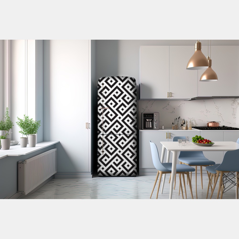 Kühlschrankaufkleber zeitloses schwarz-weiß geometrisches muster – Wallnifity® Kühlschrankaufkleber zeitloses schwarz-weiß geometrisches muster – Wallnifity®