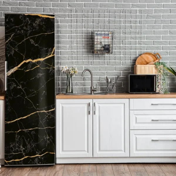 Kühlschrankaufkleber schwarzer marmor mit goldenen adern – Wallnifity® Kühlschrankaufkleber schwarzer marmor mit goldenen adern – Wallnifity®
