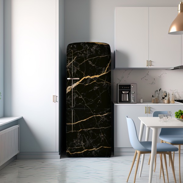 Kühlschrankaufkleber schwarzer marmor mit goldenen adern – Wallnifity® Kühlschrankaufkleber schwarzer marmor mit goldenen adern – Wallnifity®