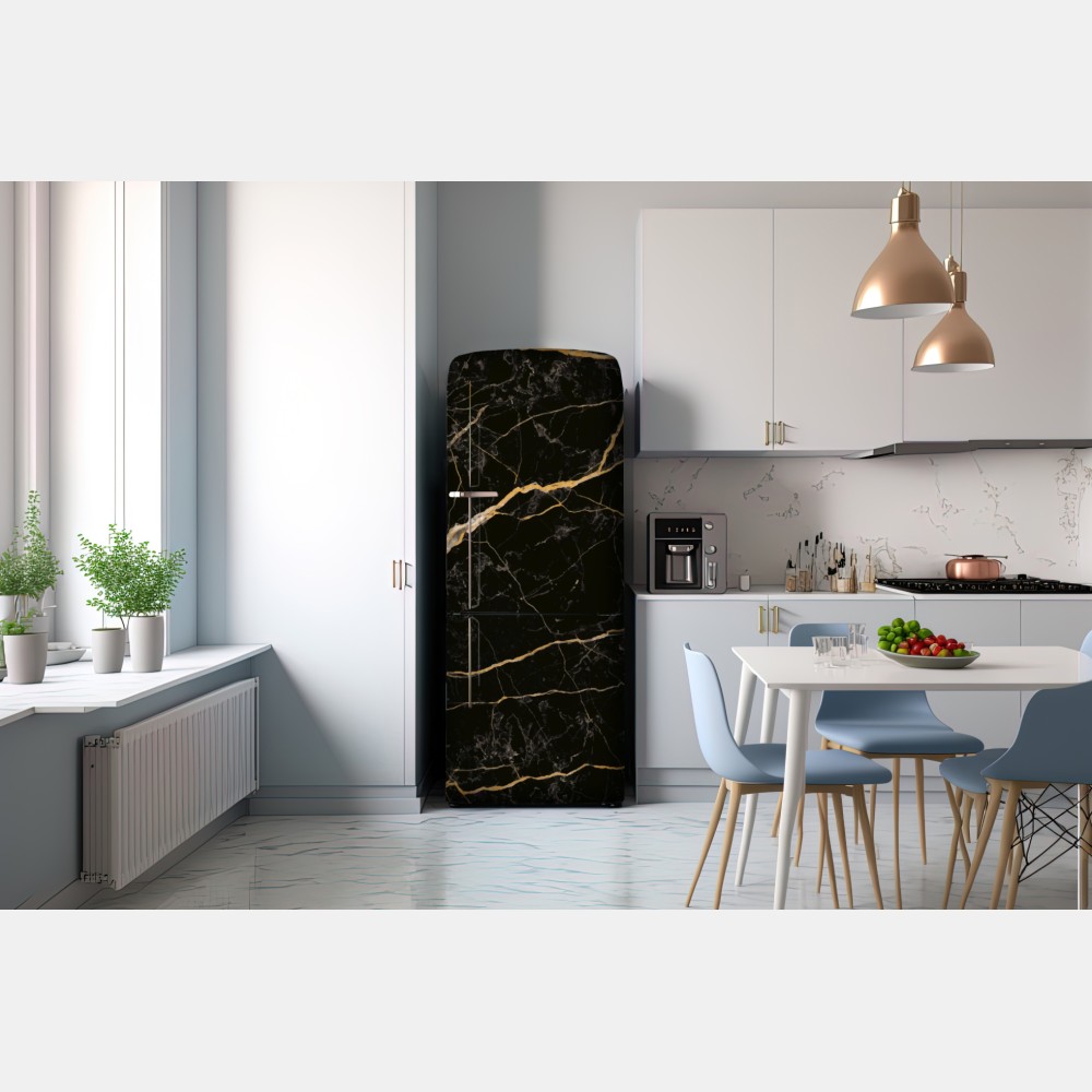 Kühlschrankaufkleber schwarzer marmor mit goldenen adern – Wallnifity® Kühlschrankaufkleber schwarzer marmor mit goldenen adern – Wallnifity®
