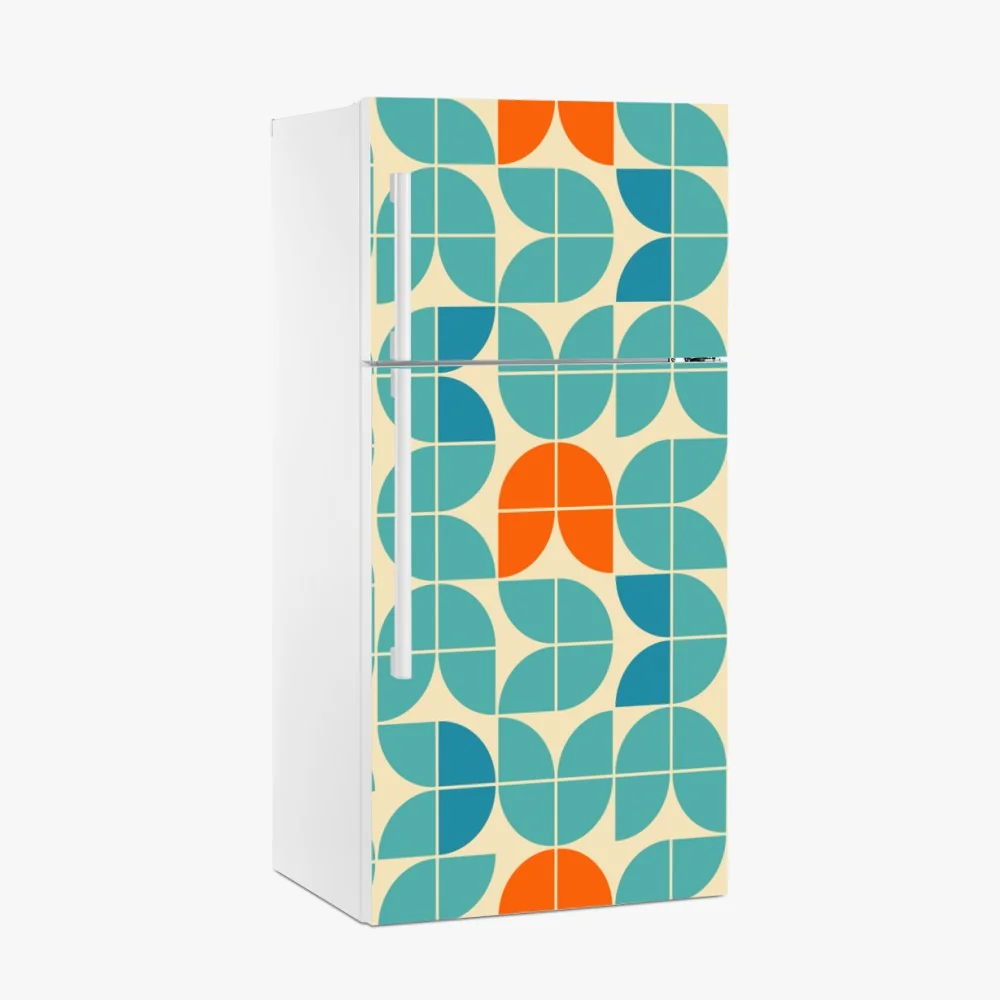 Kühlschrankaufkleber retro geometrisches fliesenmuster in türkis und orange – Wallnifity® Kühlschrankaufkleber retro geometrisches fliesenmuster in türkis und orange – Wallnifity®