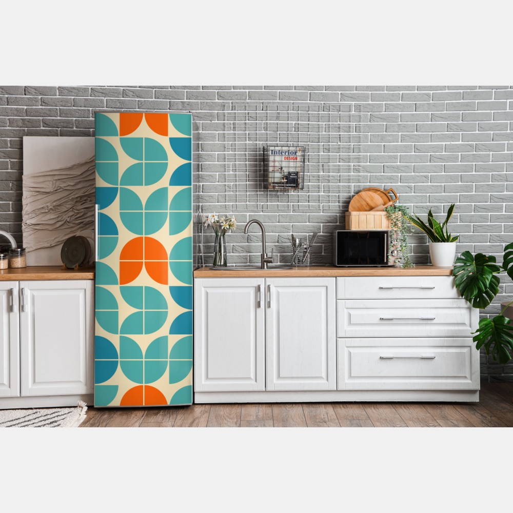 Kühlschrankaufkleber retro geometrisches fliesenmuster in türkis und orange – Wallnifity® Kühlschrankaufkleber retro geometrisches fliesenmuster in türkis und orange – Wallnifity®