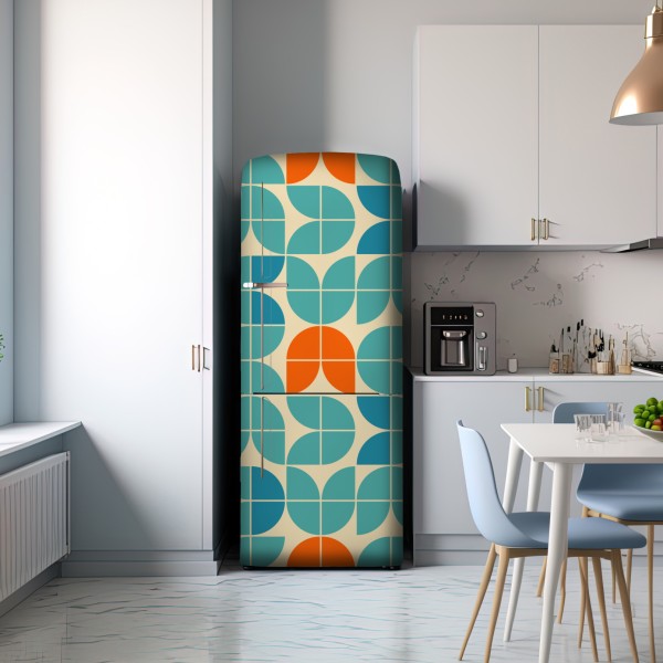 Kühlschrankaufkleber retro geometrisches fliesenmuster in türkis und orange – Wallnifity® Kühlschrankaufkleber retro geometrisches fliesenmuster in türkis und orange – Wallnifity®