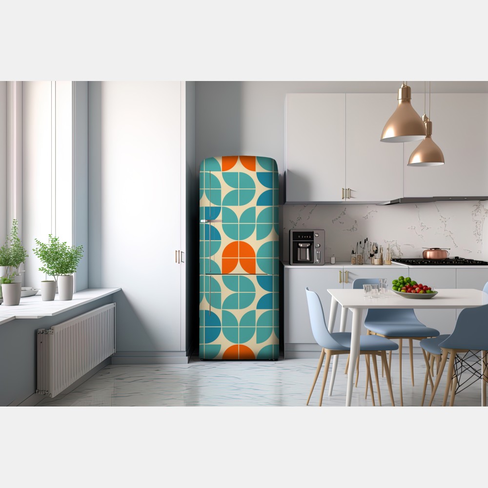 Kühlschrankaufkleber retro geometrisches fliesenmuster in türkis und orange – Wallnifity® Kühlschrankaufkleber retro geometrisches fliesenmuster in türkis und orange – Wallnifity®