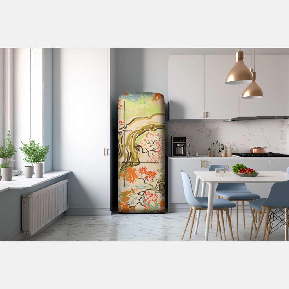 Kühlschrankaufkleber orientalisches baummuster mit blättern – Wallnifity® Kühlschrankaufkleber orientalisches baummuster mit blättern – Wallnifity®