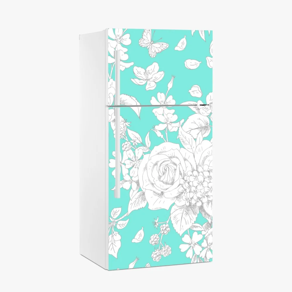 Kühlschrankaufkleber türkis floral muster mit blumen – Wallnifity®