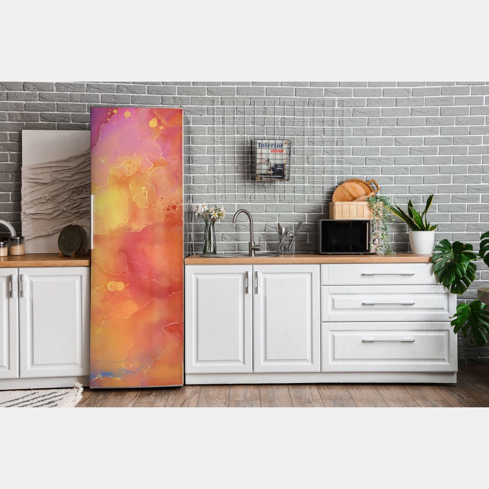 Kühlschrankaufkleber lebhafte aquarell-abstraktion in warmen tönen – Wallnifity® Kühlschrankaufkleber lebhafte aquarell-abstraktion in warmen tönen – Wallnifity®