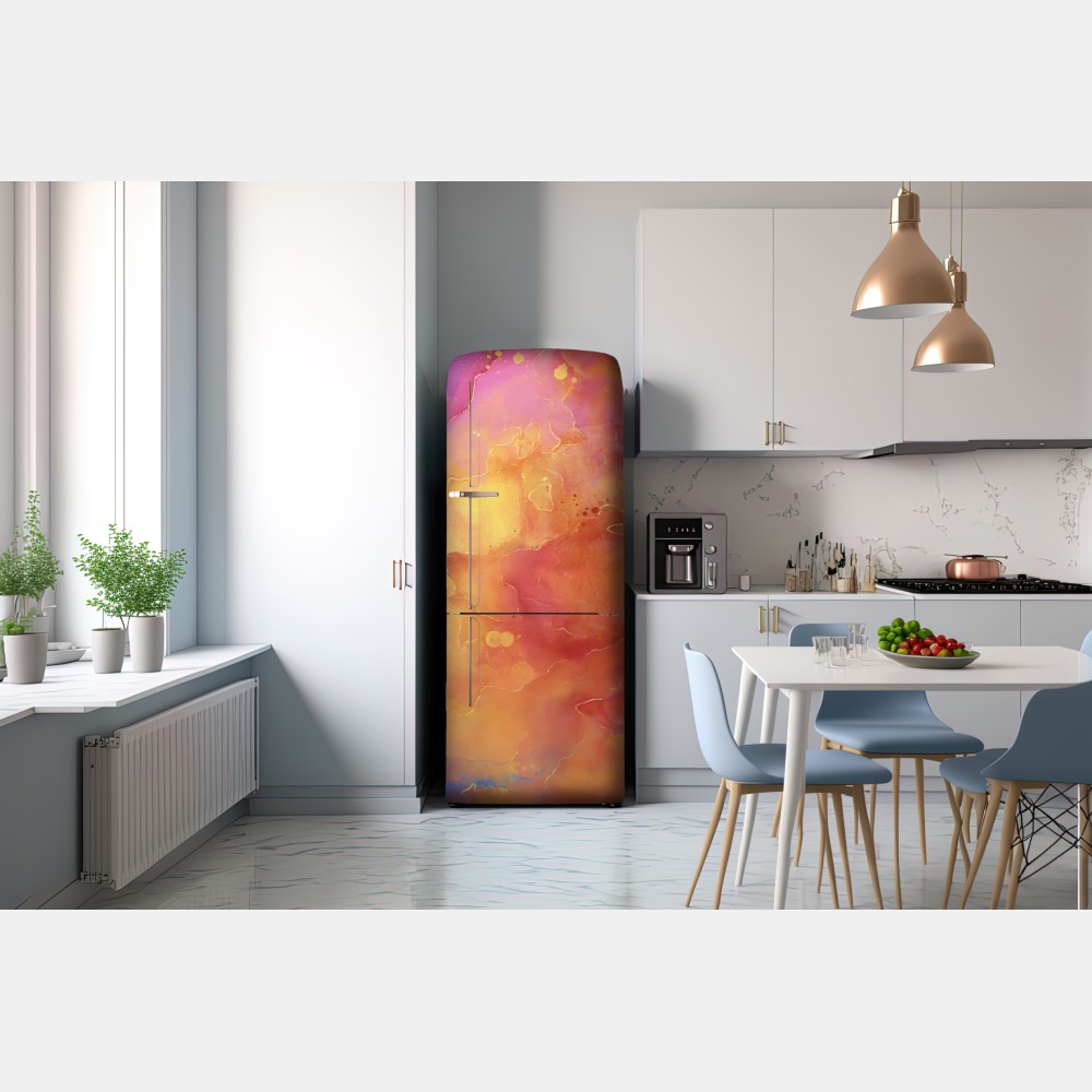 Kühlschrankaufkleber lebhafte aquarell-abstraktion in warmen tönen – Wallnifity® Kühlschrankaufkleber lebhafte aquarell-abstraktion in warmen tönen – Wallnifity®
