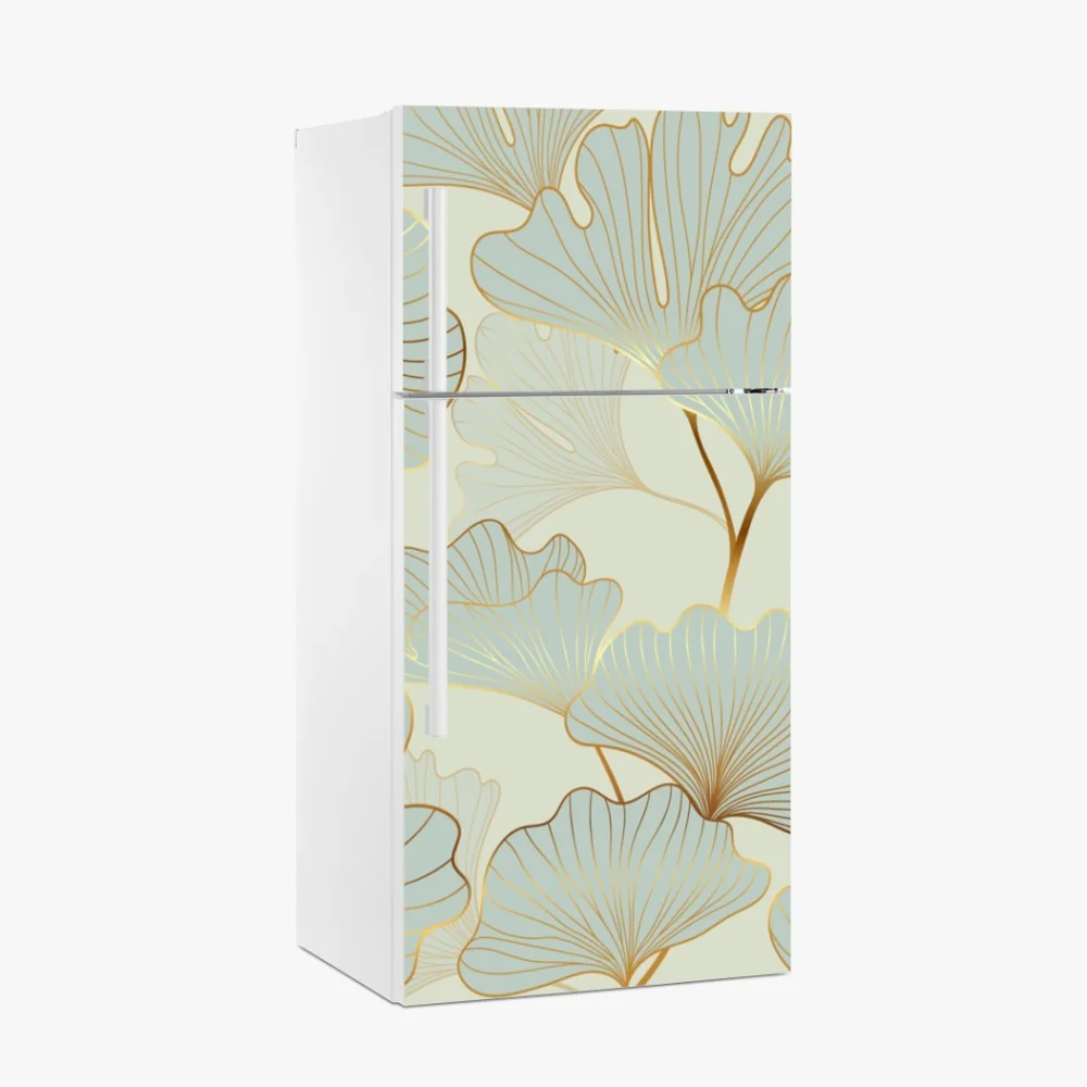 Kühlschrankaufkleber pastell ginkgo blättermuster mit goldakzenten – Wallnifity® Kühlschrankaufkleber pastell ginkgo blättermuster mit goldakzenten – Wallnifity®