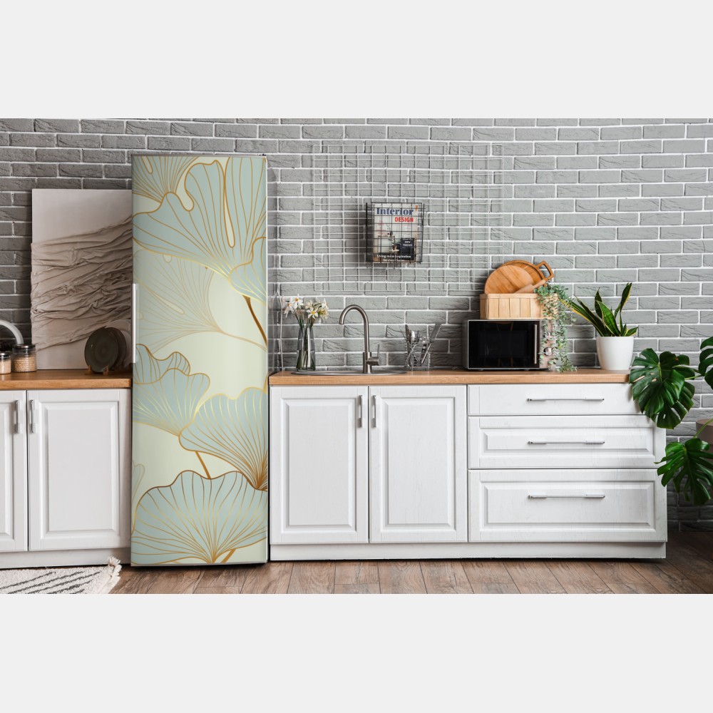 Kühlschrankaufkleber pastell ginkgo blättermuster mit goldakzenten – Wallnifity® Kühlschrankaufkleber pastell ginkgo blättermuster mit goldakzenten – Wallnifity®