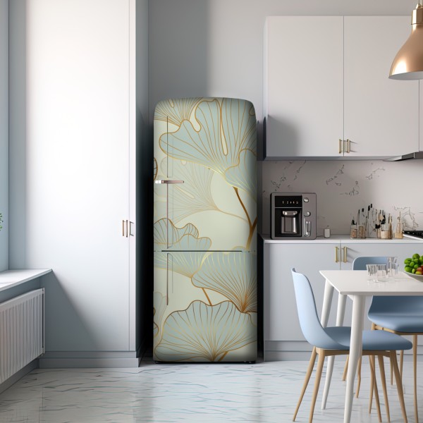 Kühlschrankaufkleber pastell ginkgo blättermuster mit goldakzenten – Wallnifity® Kühlschrankaufkleber pastell ginkgo blättermuster mit goldakzenten – Wallnifity®