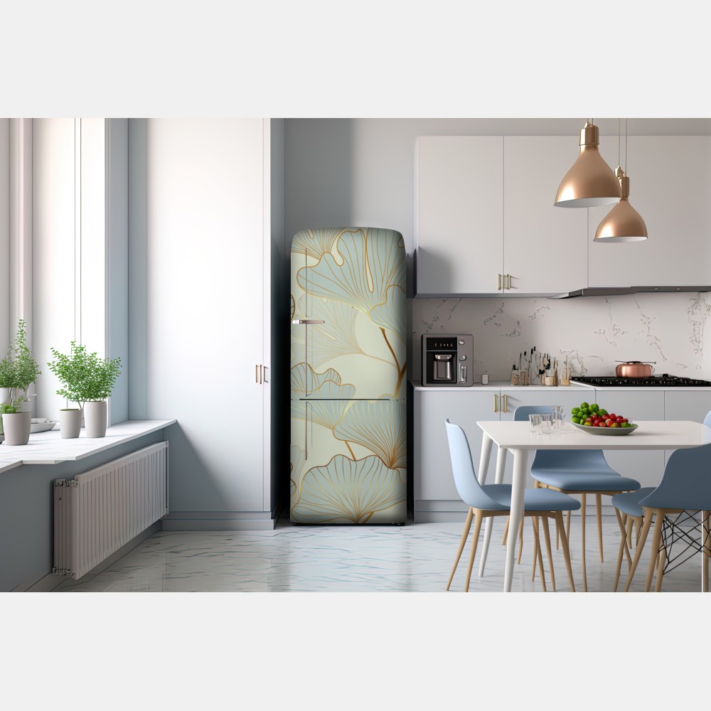 Kühlschrankaufkleber pastell ginkgo blättermuster mit goldakzenten – Wallnifity® Kühlschrankaufkleber pastell ginkgo blättermuster mit goldakzenten – Wallnifity®