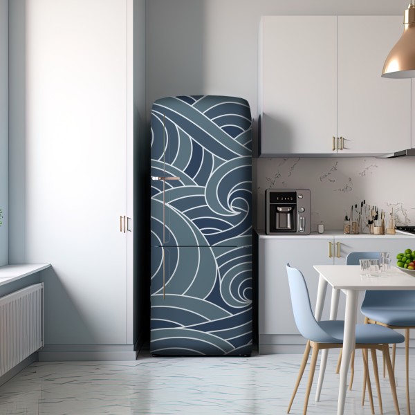 Kühlschrankaufkleber stilisiertes wellenmuster – Wallnifity® Kühlschrankaufkleber stilisiertes wellenmuster – Wallnifity®