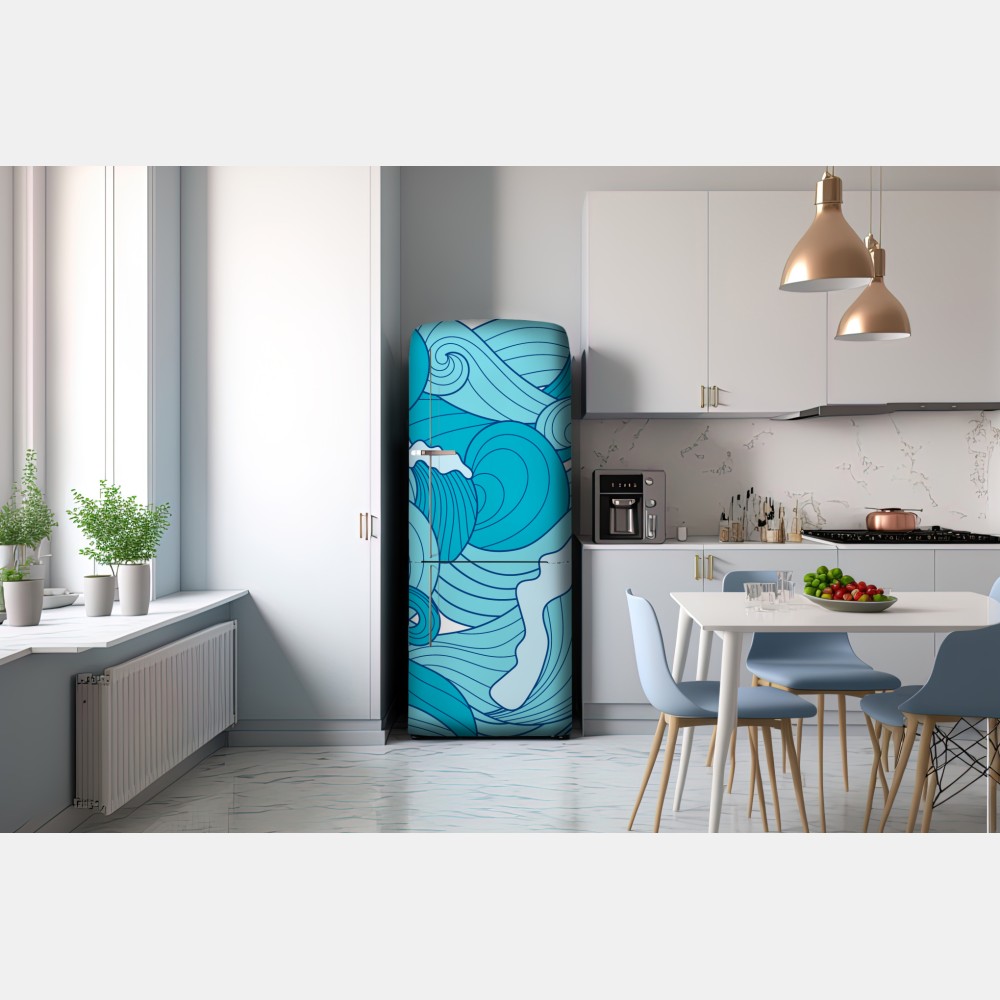 Kühlschrankaufkleber blaue ozeanwellen illustration – Wallnifity® Kühlschrankaufkleber blaue ozeanwellen illustration – Wallnifity®