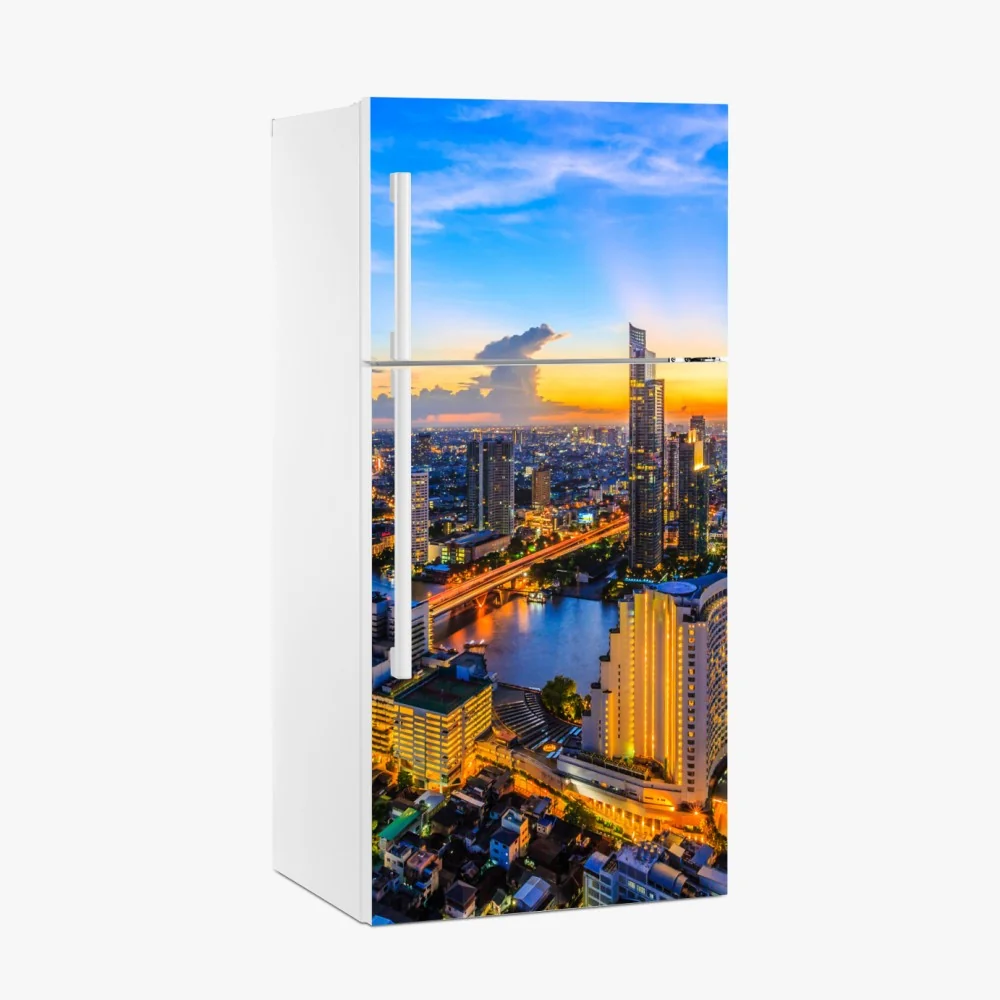 Kühlschrankaufkleber lebendige stadtskyline bei dämmerung – Wallnifity®